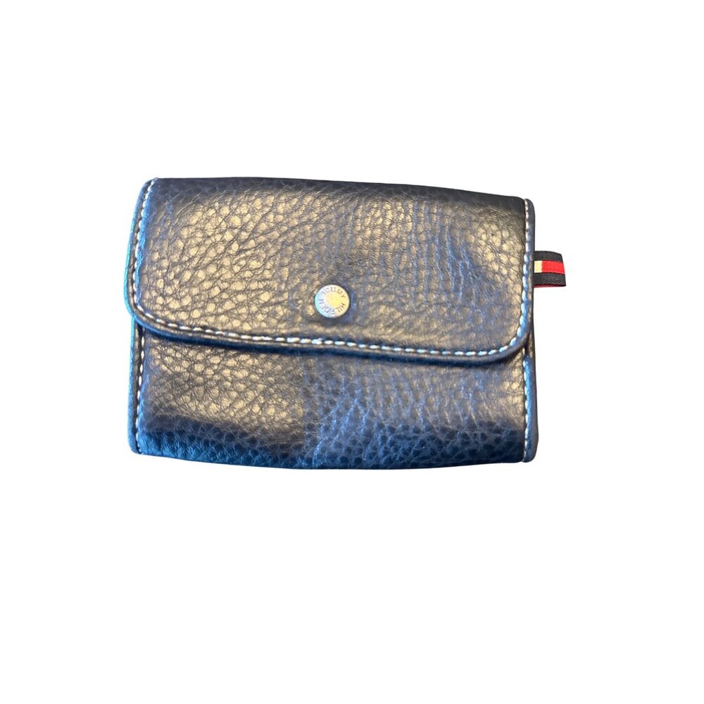 Tommy Hilfiger Black Pebbled Leather Trifold Coin Pouch Wallet